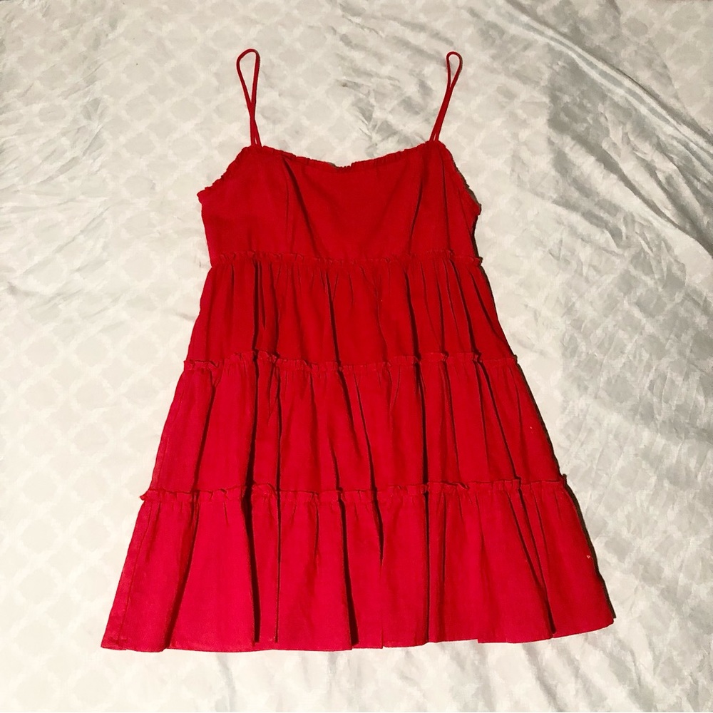 B.Smart Red Flowy Mini Babydoll Dress